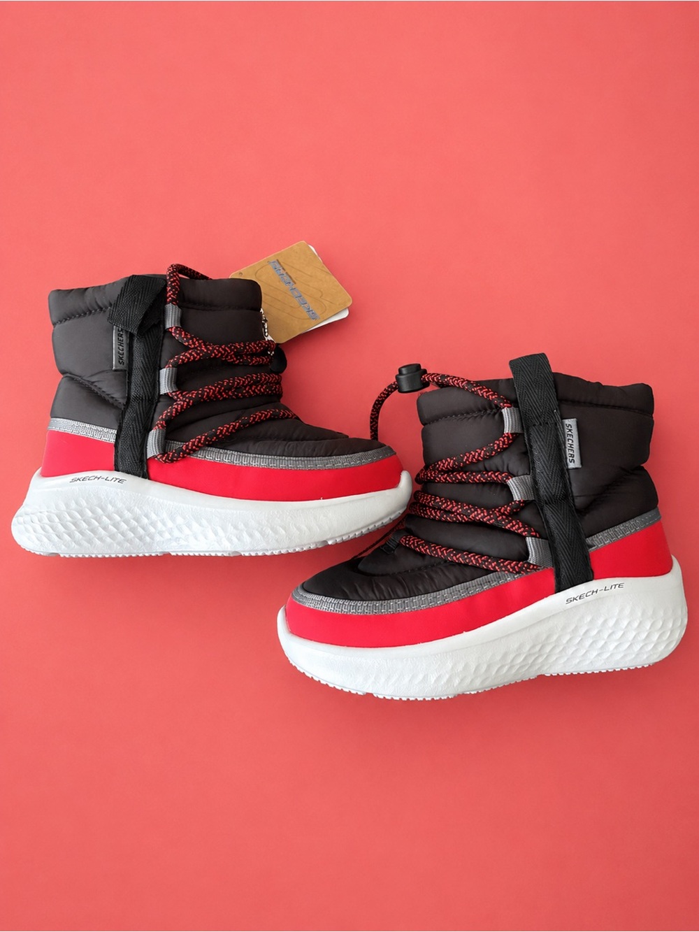 Skechers Skech-Lite Pro Cozy-Glide Toddler Boots Size 7 Black Red NWT